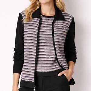 St. John Sport Knit Cardigan & Sleeveless Shell Set Purple Black S